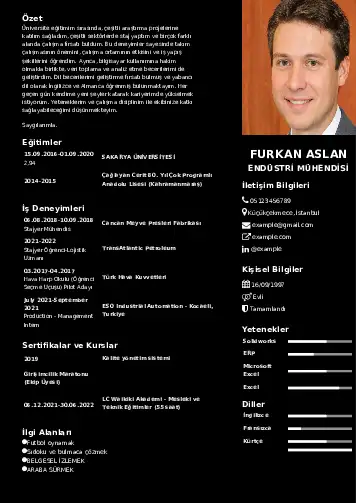 Endüstri Mühendisi CV Örnekleri cv indir